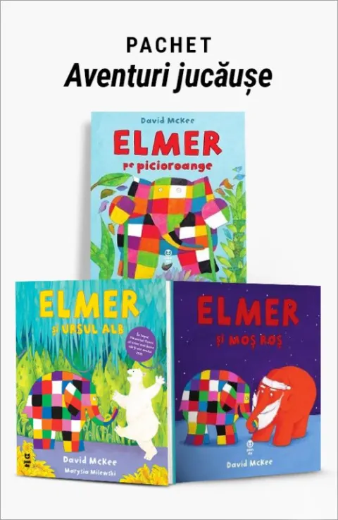 Coperta cărții Pachet Aventuri jucăușe. Elmer pe picioroange/Elmer și ursul alb/Elmer și Moș Roș - David McKee