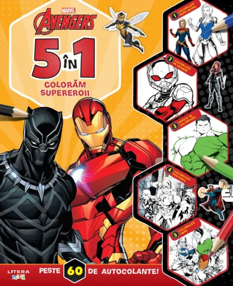 Coperta cărții Disney. Marvel. Avengers. 5 in 1. Coloram supereroii. Peste 60 de autocolante!