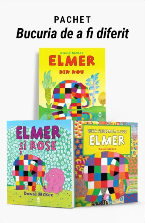 Coperta cărții Pachet Bucuria de a fi diferit. Elmer din nou/Elmer și Rose/Ziua specială a lui Elmer - David McKee