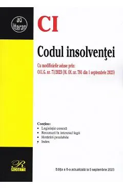 Coperta cărții Codul insolventei Ed.6 Act. 5 septembrie 2023