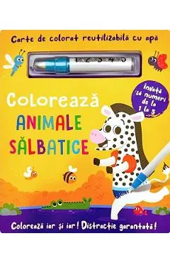 Coperta cărții Carte de colorat cu apa. Reutilizabila: Coloreaza animale salbatice