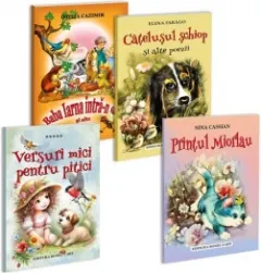 Coperta cărții Pachet Poezii ilustrate: 1. Baba iarna intra-n sat; 2. Catelusul schiop; 3. Printul miorlau; 4. Versuri mici pentru pitici