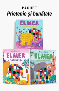 Coperta cărții Pachet Prietenie și bunătate. Elmer și bunicul Eldo/Elmer și fluturașul/Elmer și hipopotamii - David McKee
