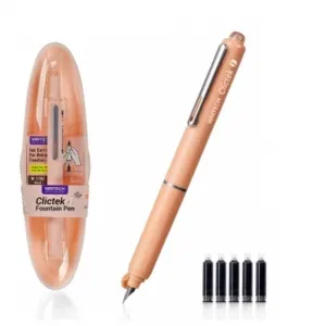 Coperta cărții Stilou retractabil Writech corp portocaliu cu cutie cadou si 5 patroane cerneala albastre