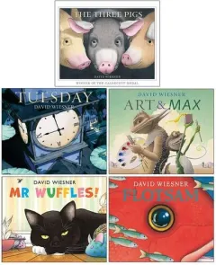 Coperta cărții David Wiesner Collection 5 Books Set (The Three Pigs, Tuesday, Art and Max, Mr Wuffles, Flotsam)