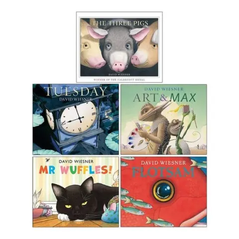 Coperta cărții David Wiesner Collection 5 Books Set (The Three Pigs, Tuesday, Art and Max, Mr Wuffles, Flotsam)