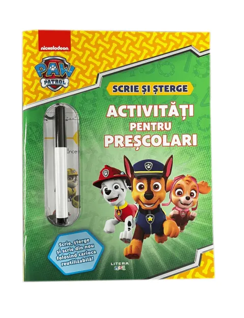 Coperta cărții Patrula Catelusilor. Scrie si sterge. Activitati pentru prescolari