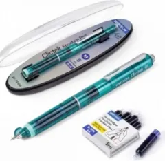 Coperta cărții Stilou retractabil Writech M corp verde cu cutie cadou si 5 patroane cerneala albastre