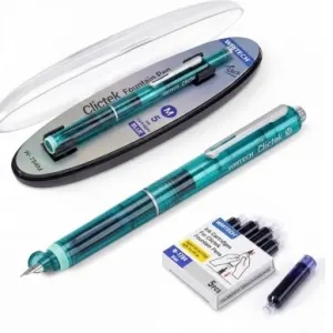 Coperta cărții Stilou retractabil Writech M corp verde cu cutie cadou si 5 patroane cerneala albastre