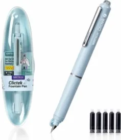 Coperta cărții Stilou retractabil Writech corp albastru cu cutie cadou si 5 patroane cerneala albastre