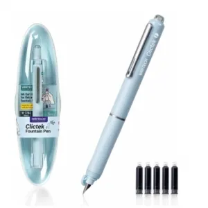 Coperta cărții Stilou retractabil Writech corp albastru cu cutie cadou si 5 patroane cerneala albastre