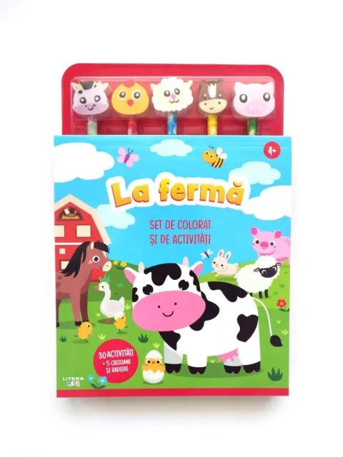 Coperta cărții La ferma. Set de colorat si de activitati. 30 de activitati + 5 creioane si radiere (4+)