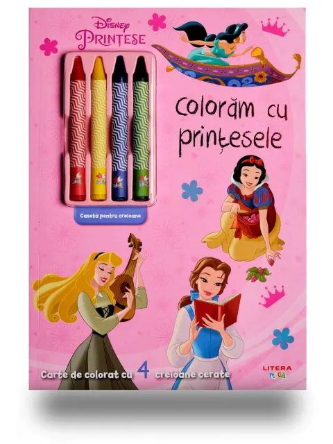 Coperta cărții Disney. Printese. Coloram cu printesele (contine 4 creioane cerate)