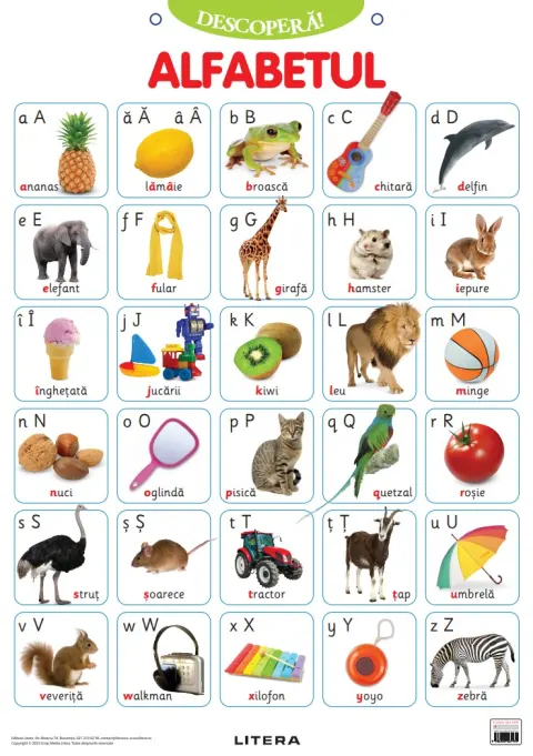 Coperta cărții Descopera! Alfabetul limbii romane (planse educationale)