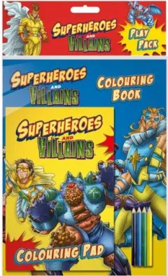 Coperta cărții Superheroes and villains play pack colouring book