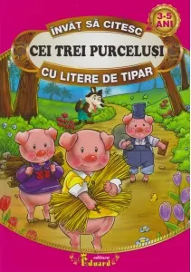 Coperta cărții Invat sa citesc Cei trei purcelusi cu litere de tipar