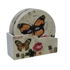 Coperta cărții Set 6 Suporturi Pahar Butterflies, MDF, 11.50 x 10.50 cm