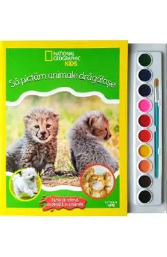 Coperta cărții National Geographic Kids. Sa pictam animale dragalase. Carte de colorat cu pensula si acuarele