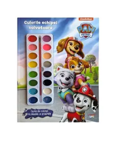 Coperta cărții Patrula Catelusilor. Culorile echipei salvatoare. Carte de colorat cu pensula si acuarele