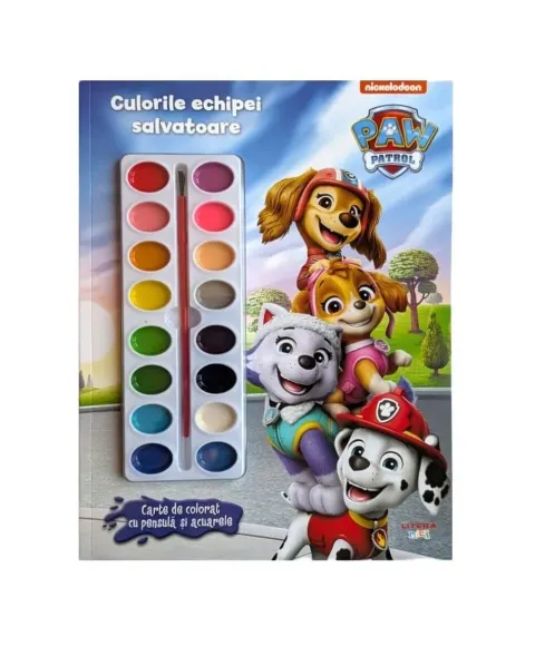 Coperta cărții Patrula Catelusilor. Culorile echipei salvatoare. Carte de colorat cu pensula si acuarele